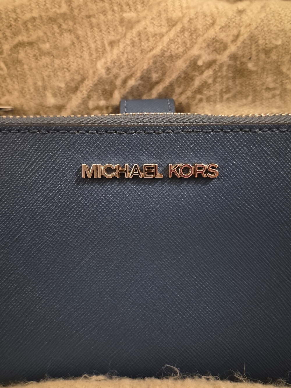 Michael Kors Jet Set Travel Large Double Zip Wallet, Blue with Silver Logo